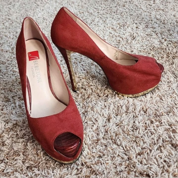 Red Peep Toe Heels - Picture 1 of 4